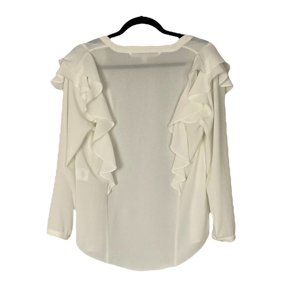 Veronica Beard Off-White Ruffle Shoulder Button-Front V-Neck Blouse Size 6 - Picture 6 of 14